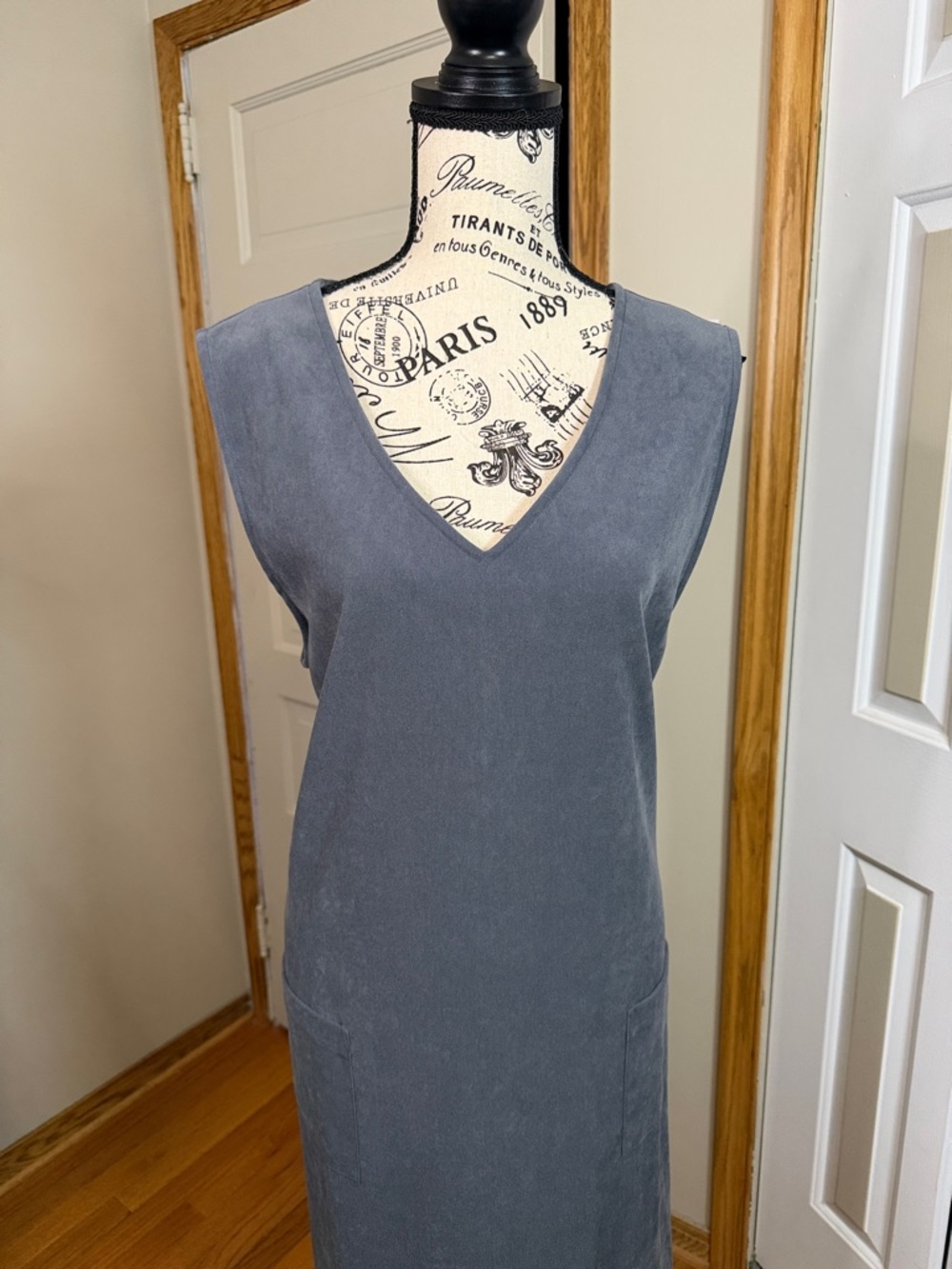 LLBean Womens 18 Sleeveless V Neck Maxi Length Gray Romper Pockets Lagenlook - Picture 2 of 10